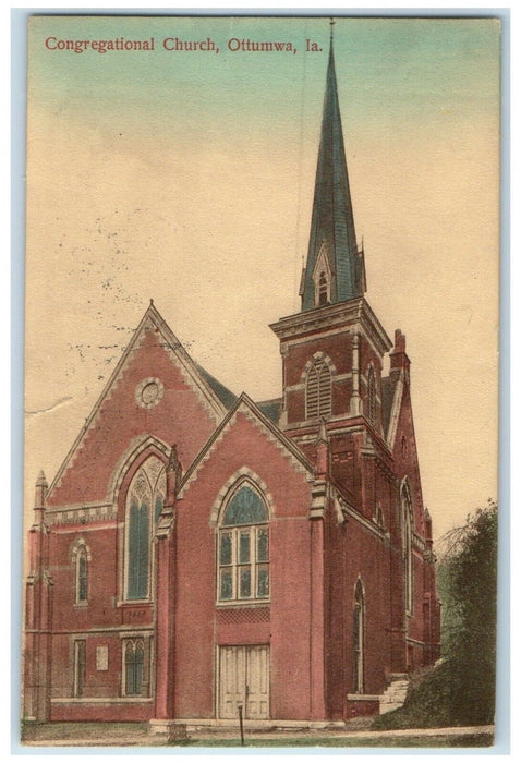 1909 Exterior View Congregational Church Building Ottumwa Iowa Antique Postcard