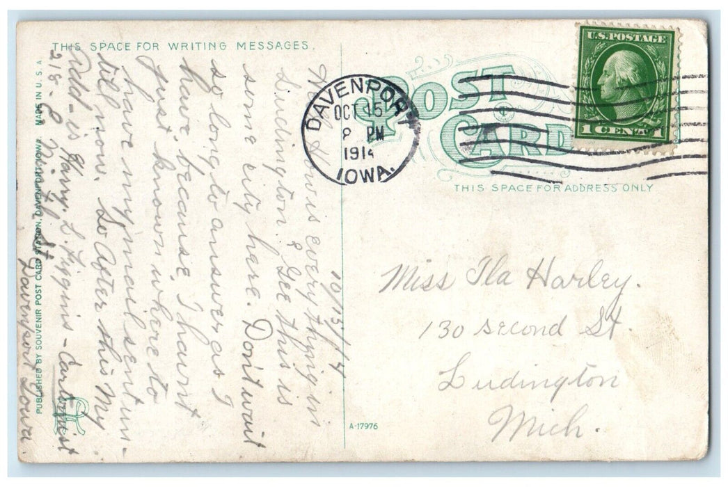 1914 Exterior View Putnam Building Streetcar Trolley Davenport Iowa IA Postcard