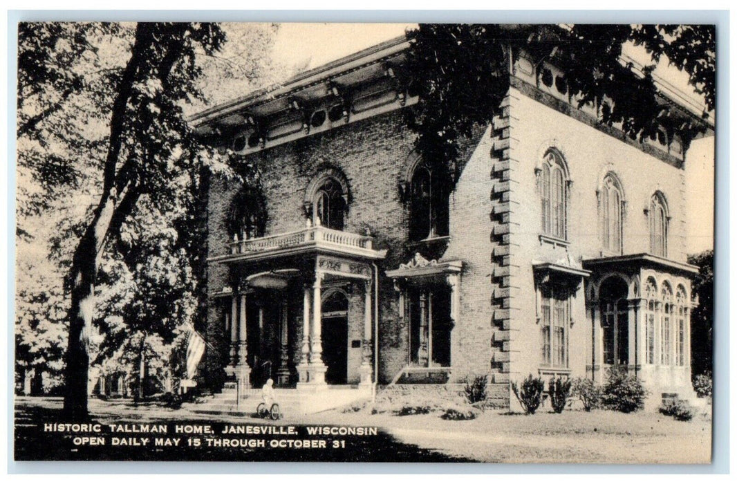 c1940 Historic Tallman  Home Stair Exterior Janesville Wisconsin Artvue Postcard