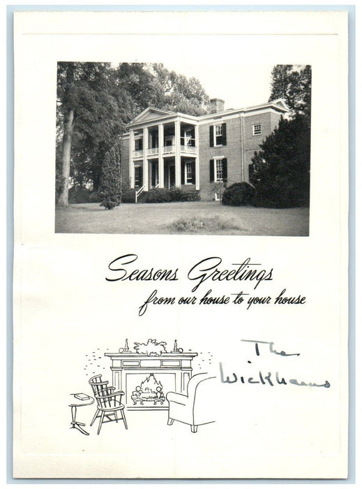 c1940 Seasons Greetings From Our House Hickory Hill Ashland Virginia VA Postcard