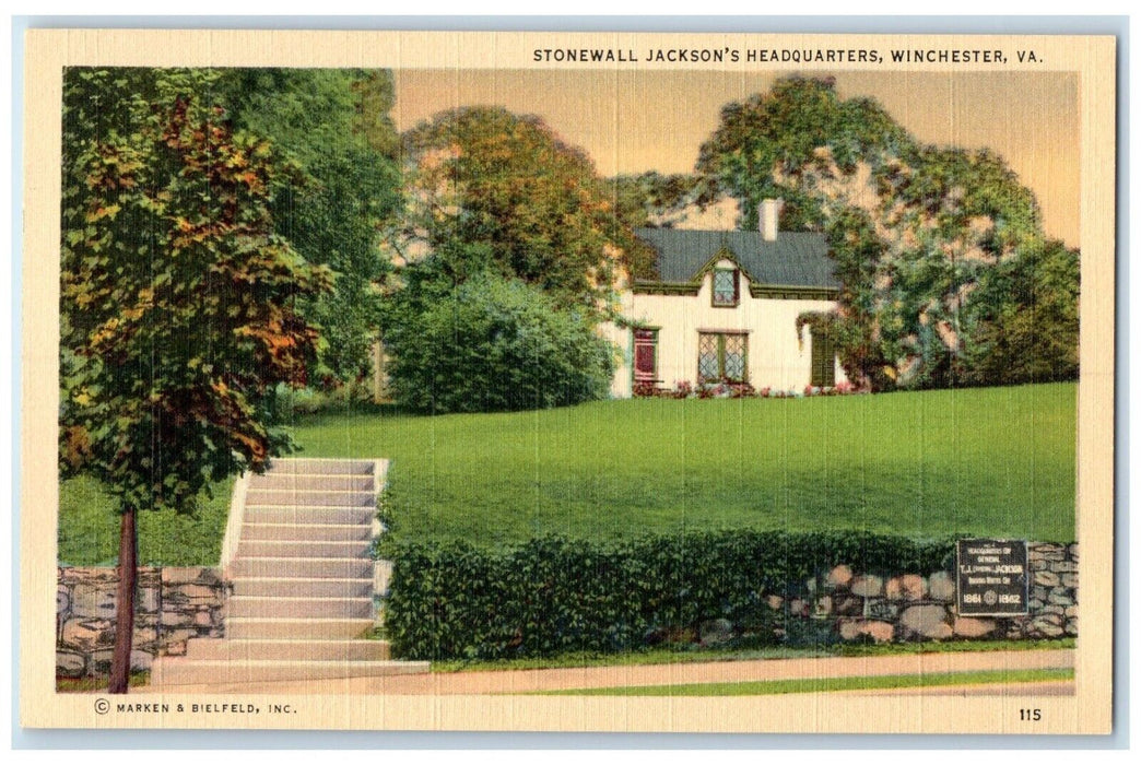 c1940 Stonewall Jacksons Headquarters Exterior Road Winchester Virginia Postcard