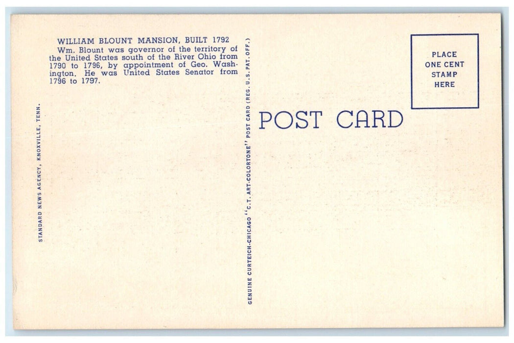 c1940 William Blount Mansion Exterior Building Knoxville Tennessee TN Postcard