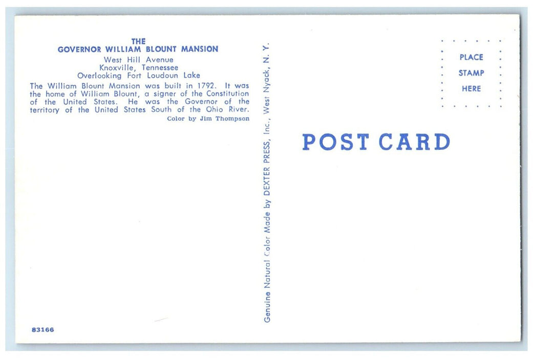 c1960 Governor William Blount Mansion West Hill Knoxville Tennessee TN Postcard