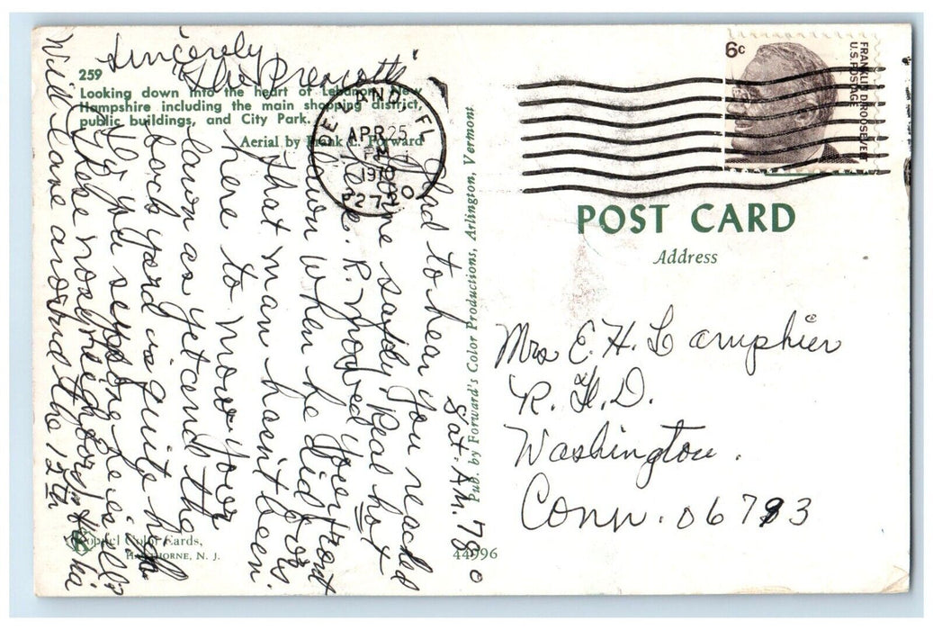 1972 Aerial View Of Lebanon New Hampshire Main Shopping De Land FL Postcard