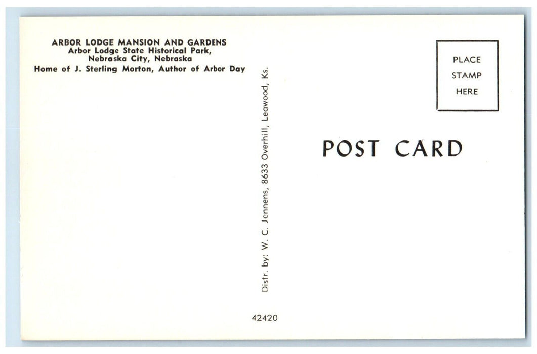 c1960 Arbor Lodge Mansion Gardens Arbor Lodge State Historical Park NE Postcard