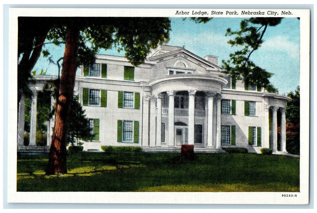c1940 Arbor Lodge State Park Exterior Building Nebraska City Nebraska Postcard