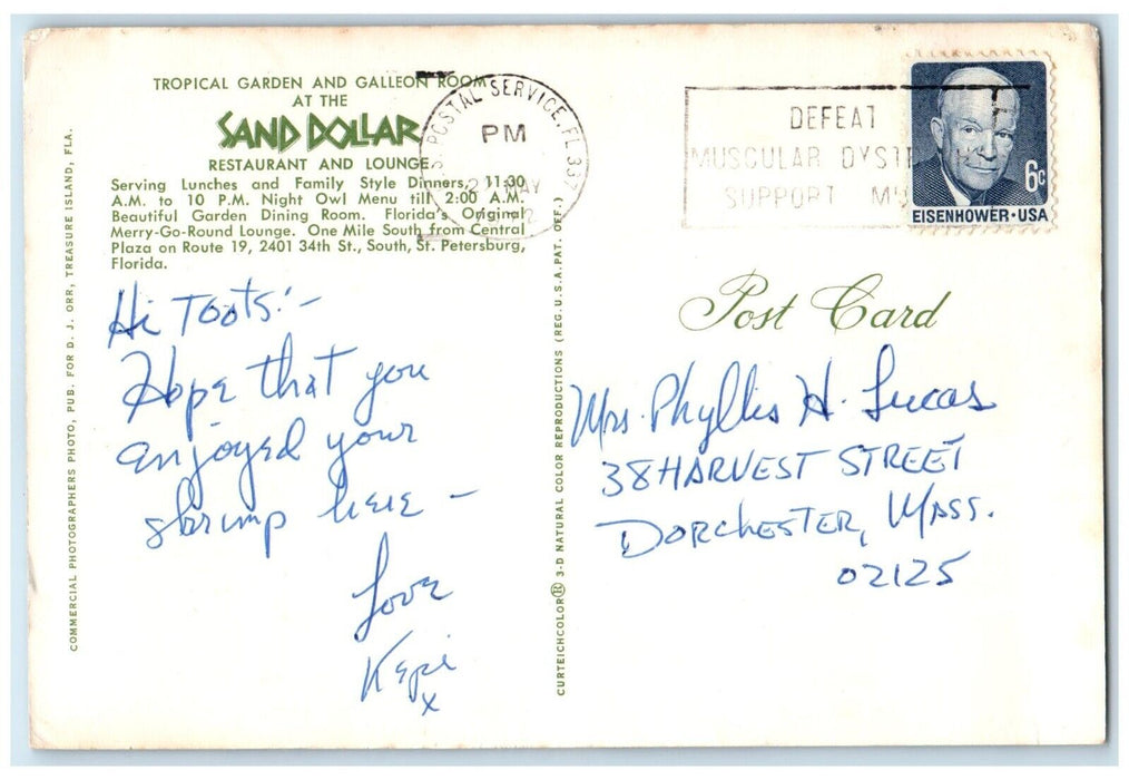 Tropical Garden Galleon Room Sand Dollar Restaurant St. Petersburg FL Postcard