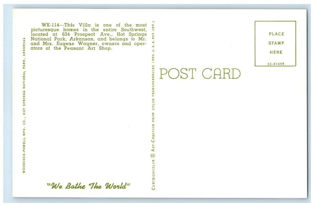 c1960 Villa Picturesque Southwest Hot Springs National Park Arkansas AR Postcard