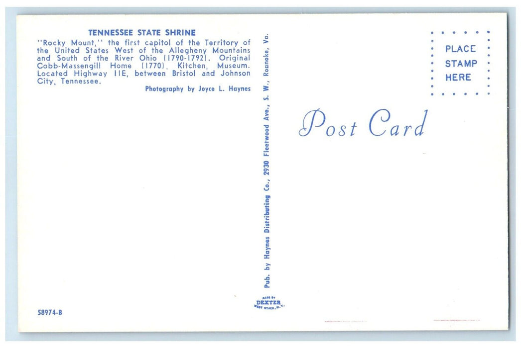 c1960 Tennessee State Shrine Rocky Mount Allegheny Mountains Johnson TN Postcard