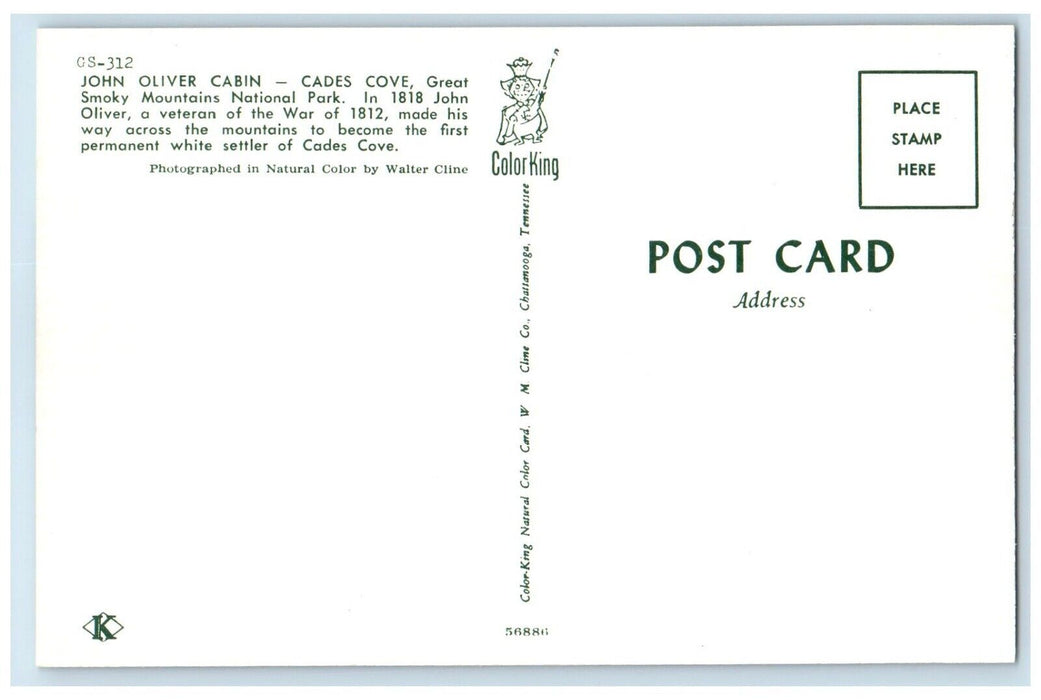c1960 John Oliver Cabin Cades Cove Great Smoky Mountains National Park Postcard