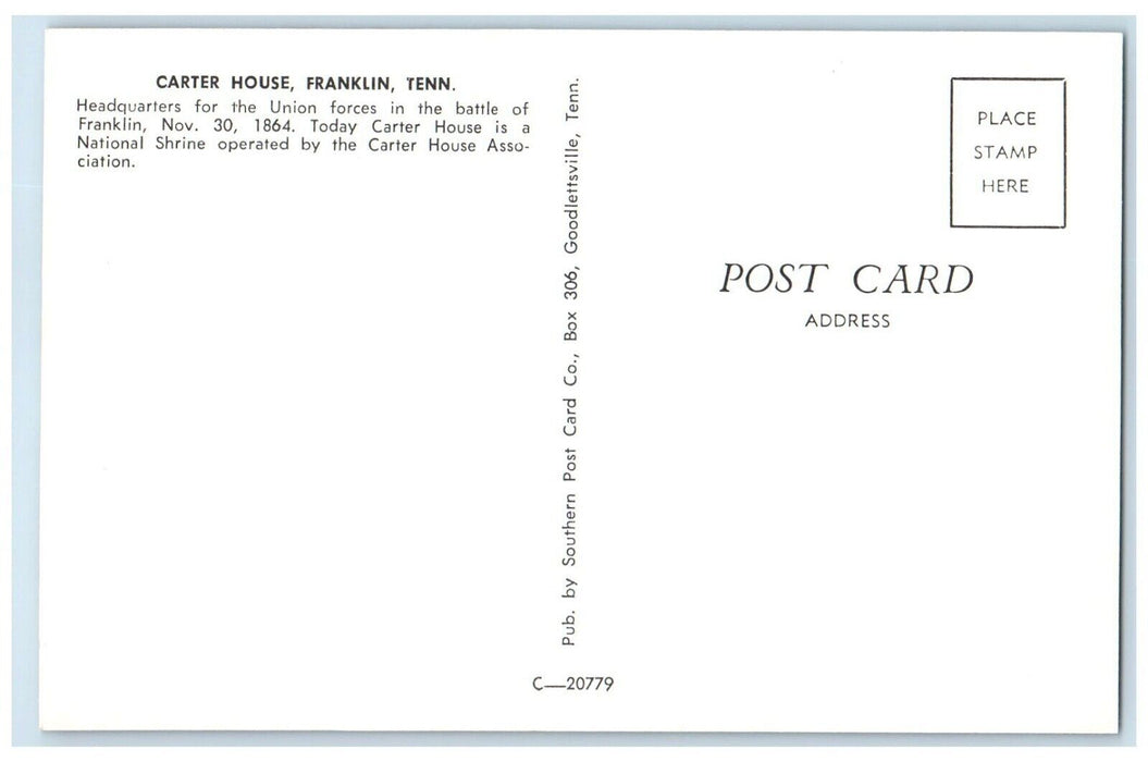 c1960 Carter House Headquarters Union Forces Battle  Franklin Tennessee Postcard