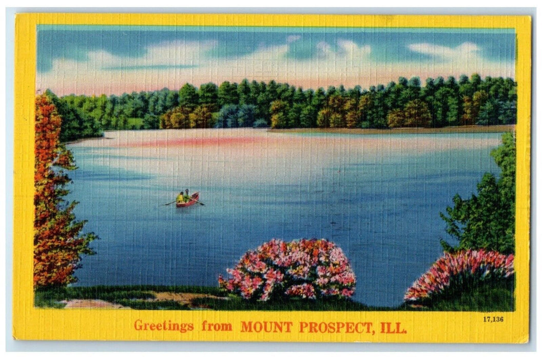 c1910's Greetings From Mount Prospect Illinois IL, Canoeing Boat Postcard