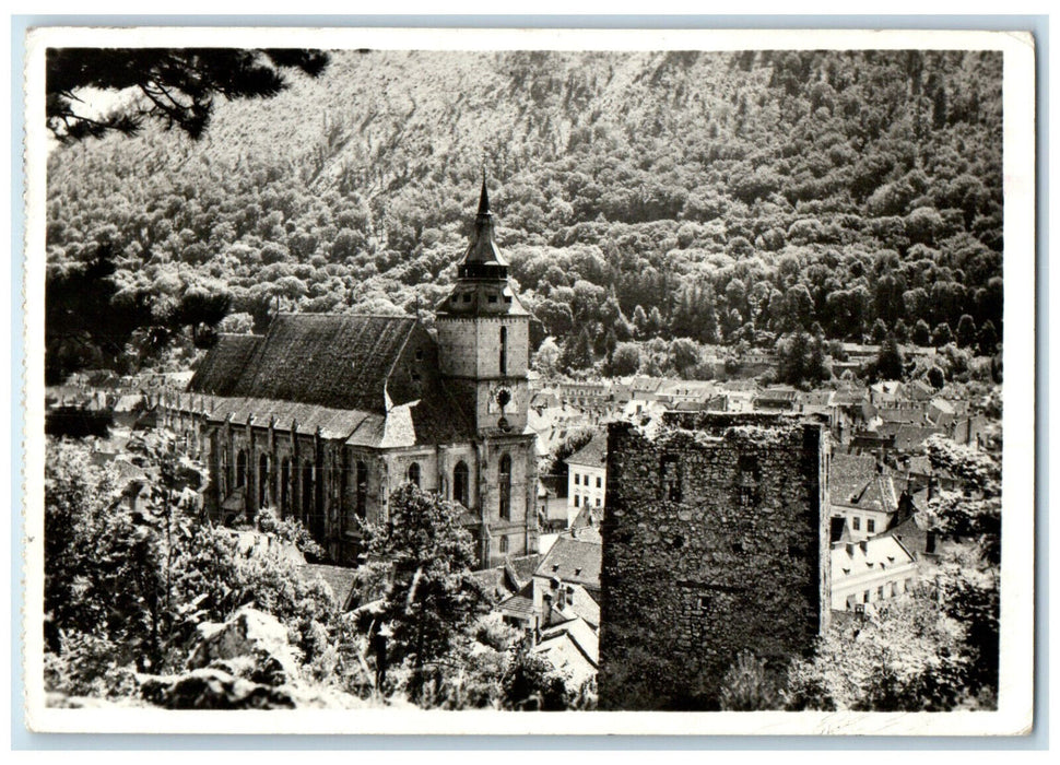 c1940's Buildings Trees Hill Friendly Greetings from Romania Postcard