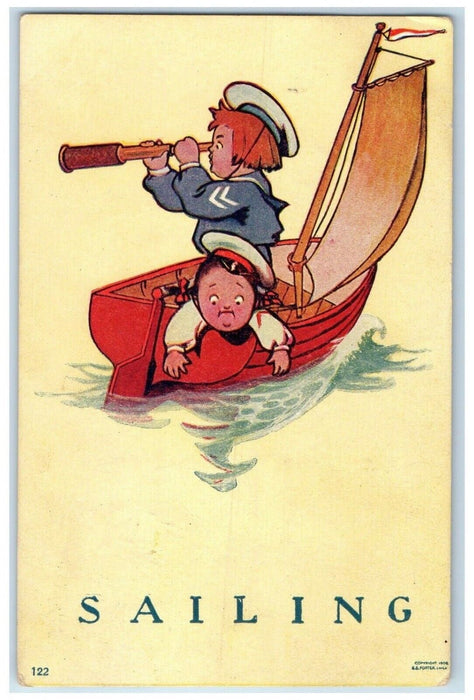 1908 Sailing Boat Children Monoscope Lewiston Illinois IL Antique Postcard