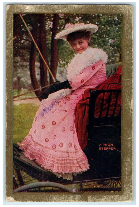 1909 Pretty Girl A High Stepper Monmouth Illinois IL Posted Antique Postcard
