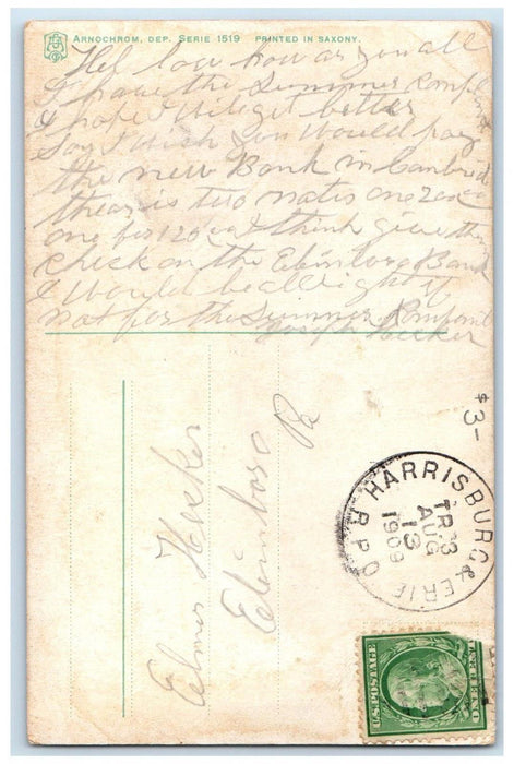 1909 Pretty Woman Big Hat Cigarette Smoke Harrisburg & Erie RPO Antique Postcard