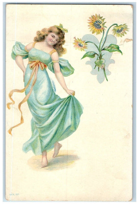 Pretty Woman Sunflowers Park Avenue Baptist Bible School Plainfield NJ Postcard