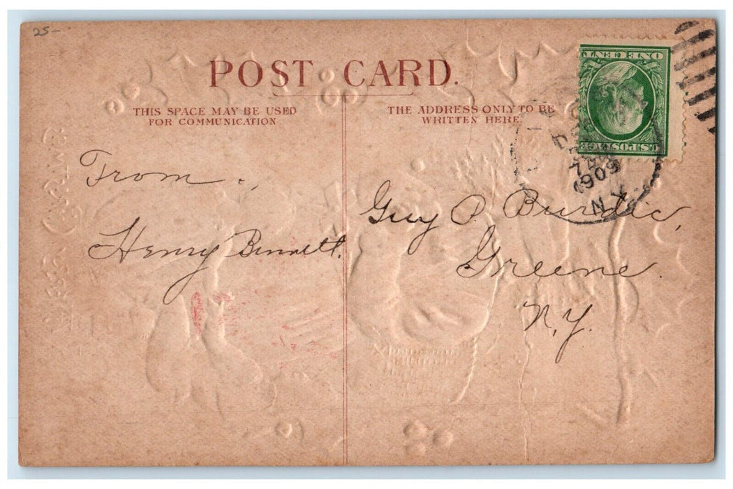 1909 Merry Christmas Santa Claus Sack Of Toys Children Berries Embossed Postcard