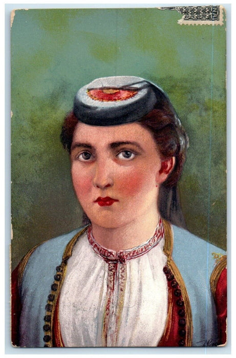 c1910's Pretty Woman Traditional Costume Studio Bavaria Germany Antique Postcard