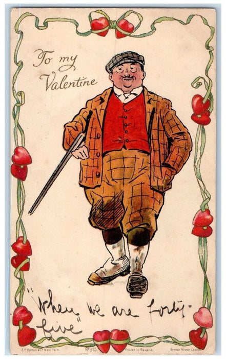 1904 Valentine Old Man Hunter Hearts Brooklyn New York NY Antique Postcard