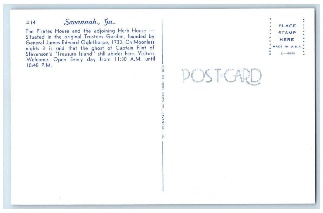 c1960 Pirates House Treasure Island Captain Flint Savannah Georgia GA Postcard