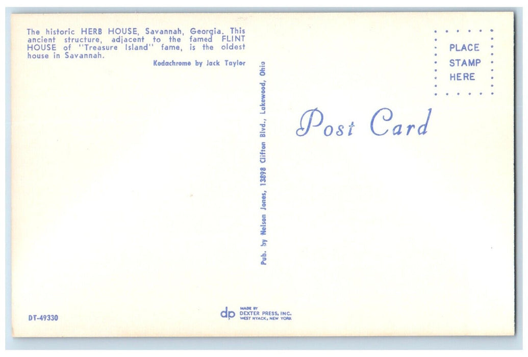 c1960 Historic Herb House Flint House Treasure Island Savannah Georgia Postcard