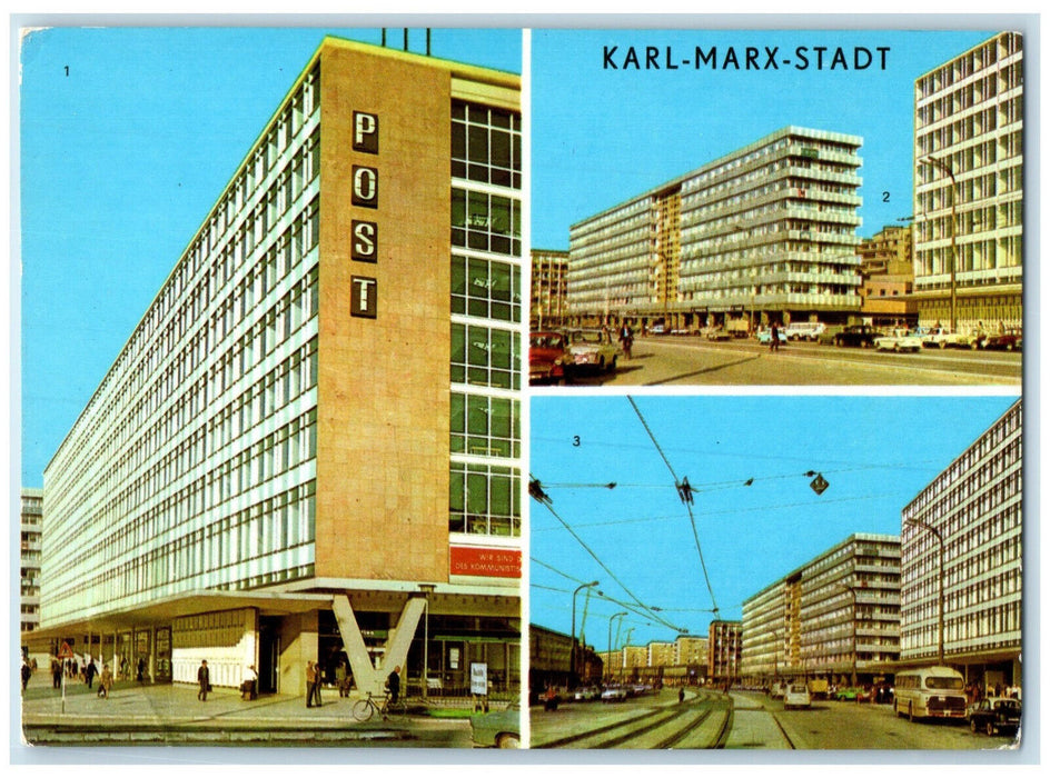 c1950's Karl-Marx-Stadt Post Multiview Road of Nations Chemnitz Germany Postcard