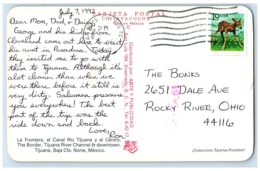 1992 The Border Tijuana River Channel Downtown Tijuana Baja Cfa Mexico Postcard