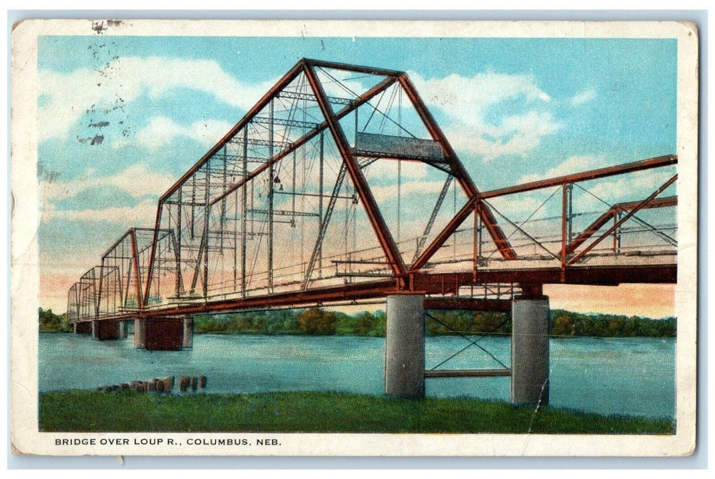 1923 Bridge Over Loup R Lake River Columbus Nebraska NE Vintage Antique Postcard