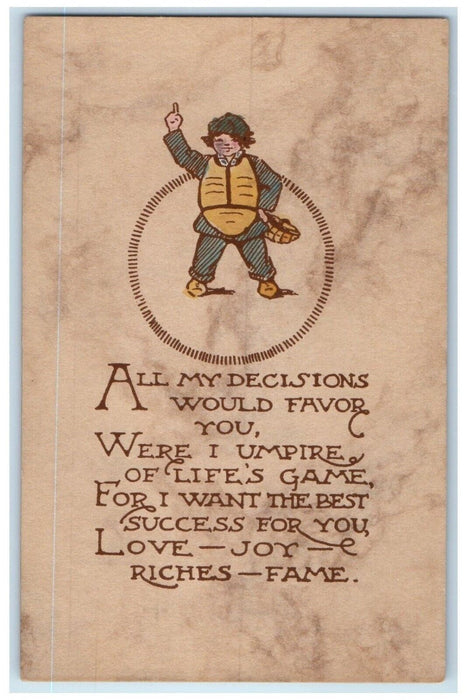 c1910's Raymond Howe Boy Catcher Baseball Sports Unposted Antique Postcard