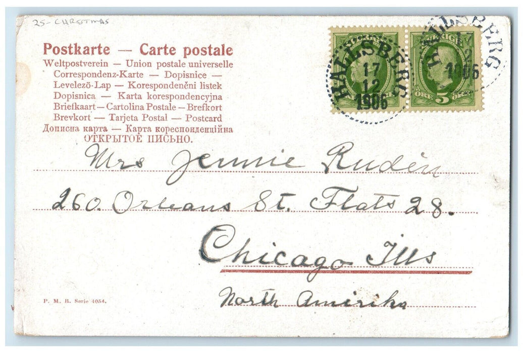 1906 Christmas Angel Decorating Christmas Tree Toys Chicago Illinois IL Postcard