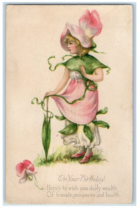 c1910's Birthday Pretty Girl Flowers Costume Gibson Hamilton Indiana IN Postcard