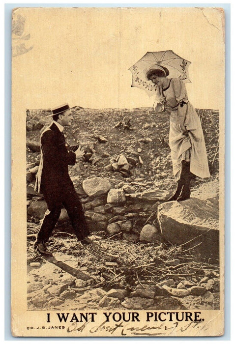 1912 Woman Posing Camera Umbrella I Want Your Picture New Hope VA Postcard