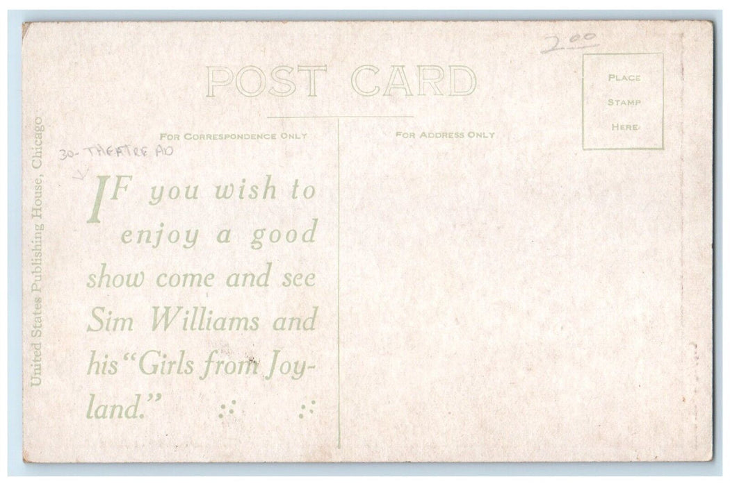 c1910's Sim Williams Girls From Joyland Theatre Advertising Antique Postcard