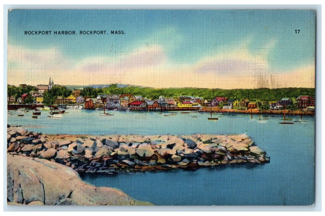 c1940 Scenic View Rockport Harbor Lake Boats Rockport Massachusetts MA Postcard