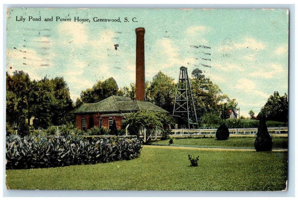 c1910 Scenic View Lily Pond Power House Greenwood South Carolina Posted Postcard