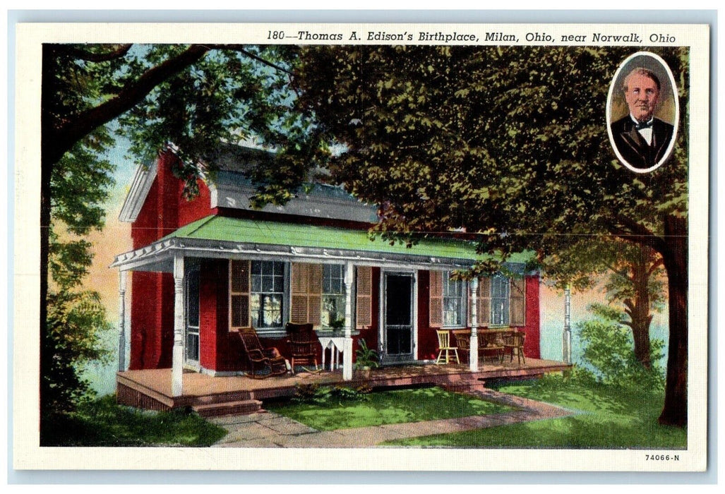 c1940 Thomas Edison Birthplace Milan Ohio Exterior House Norwalk Ohio Postcard