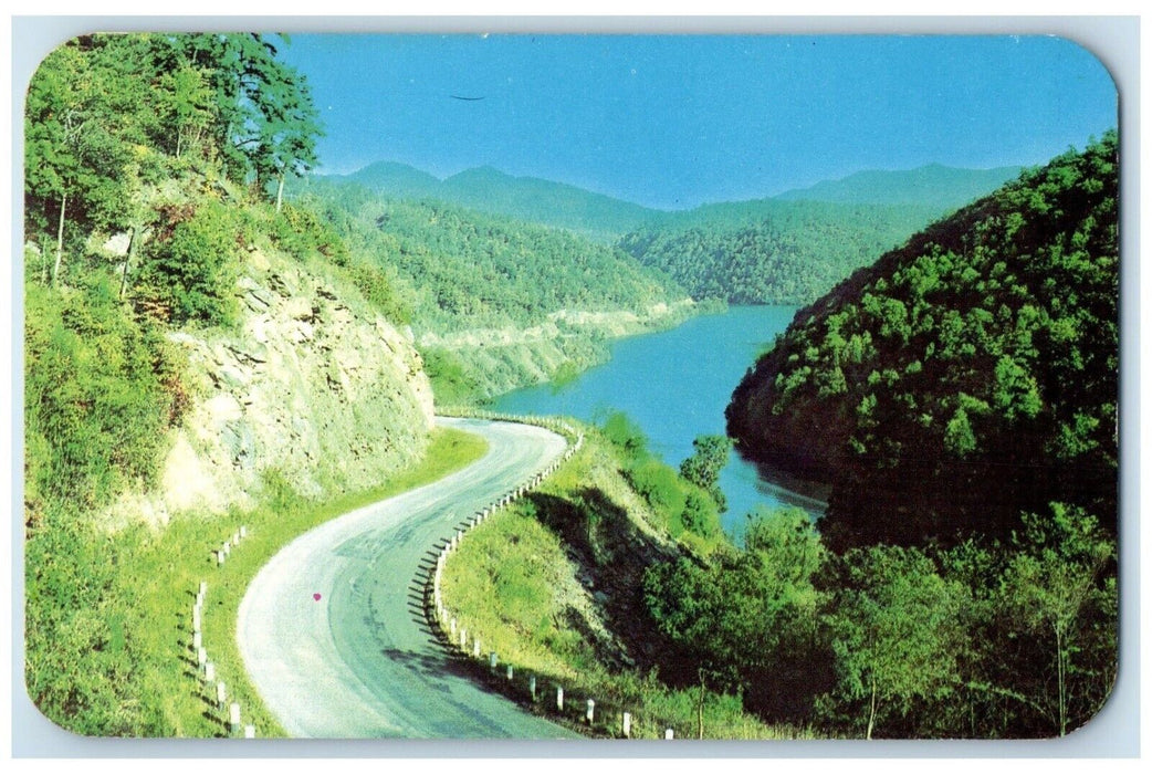 c1960 Highway Lake Cheoah Leading Fontana Dam North Carolina NC Antique Postcard