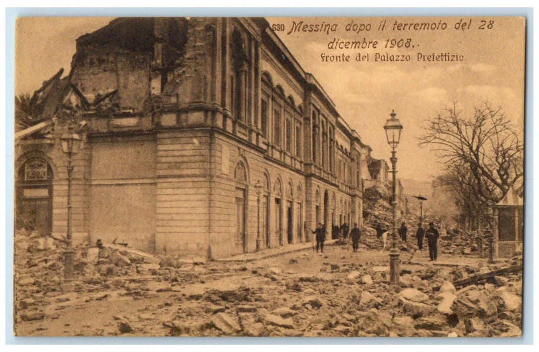 c1910 Messina After the Earthquake Front of Prefectural Palace Italy Postcard