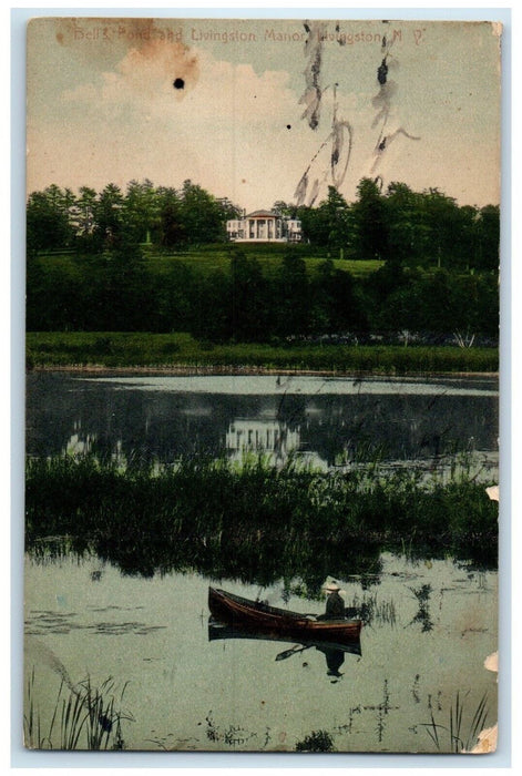 c1910 Bell Pond Livingston Manor Canoe Boat River Livingston New York Postcard