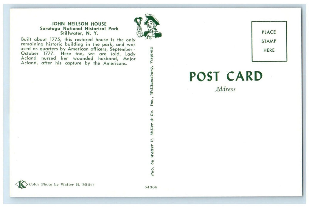 c1960 John Neilson House Saratoga National Park Stillwater New York NY Postcard