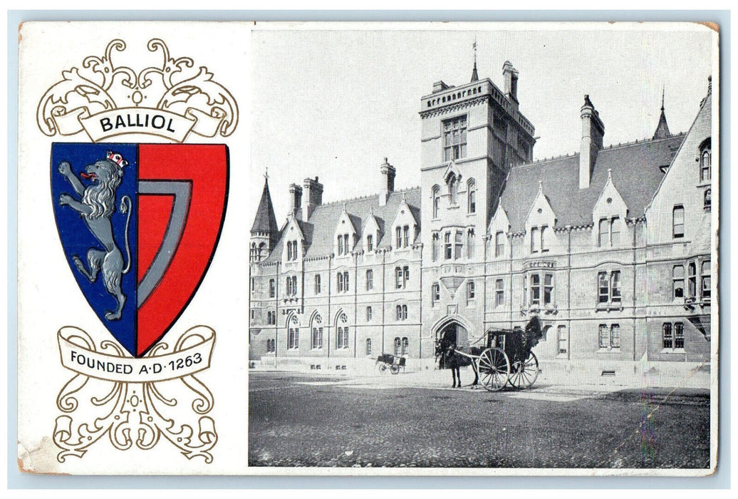 c1940's View of Logo of Balliol College Oxford England Embossed Postcard