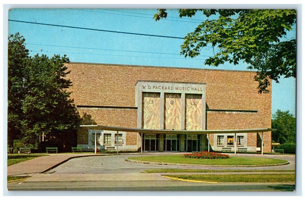 c1950's The WD Packard Music Scene Street Hall Warren Ohio OH Vintage Postcard