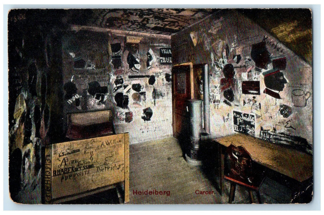 c1910 Carcer Written Wall Bed Table Heidelberg Germany Antique Postcard