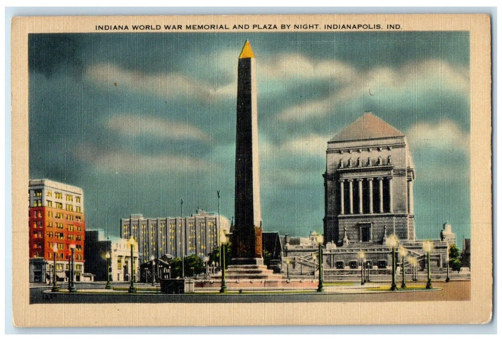 1944 Indiana World War Memorial Plaza By Night Indianapolis Indiana IN Postcard