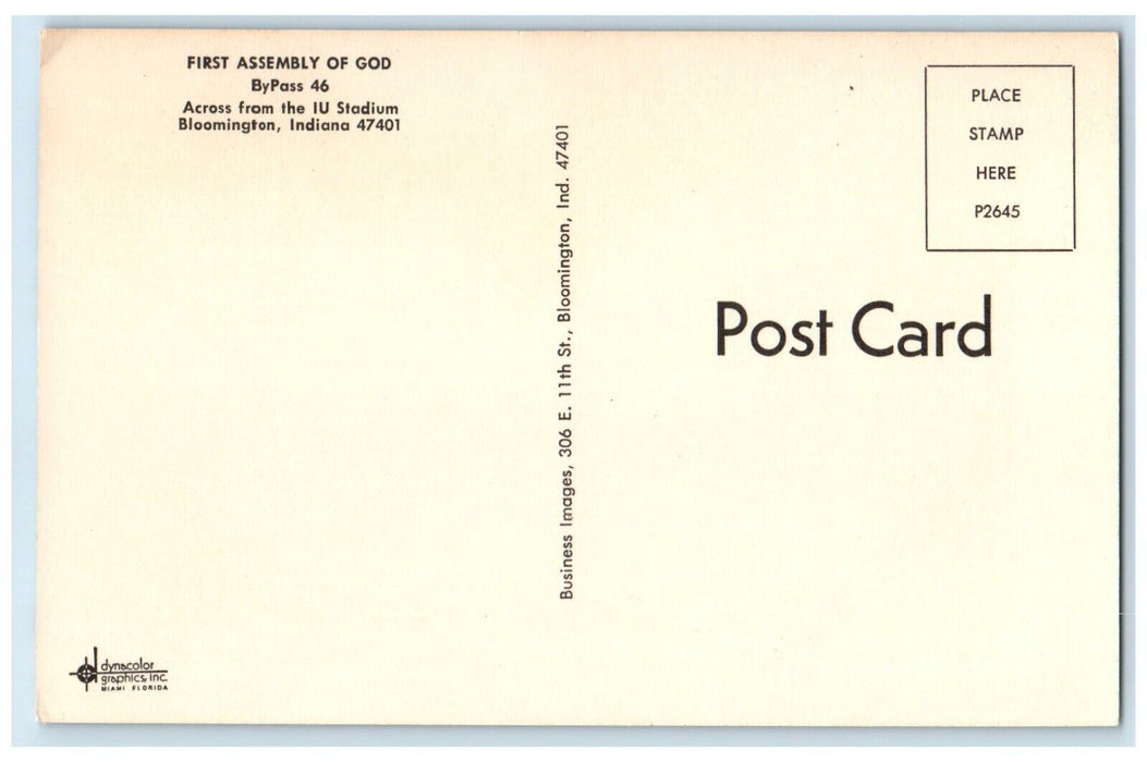 c1950's First Assembly Of God Cars Bloomington Indiana IN Vintage Postcard