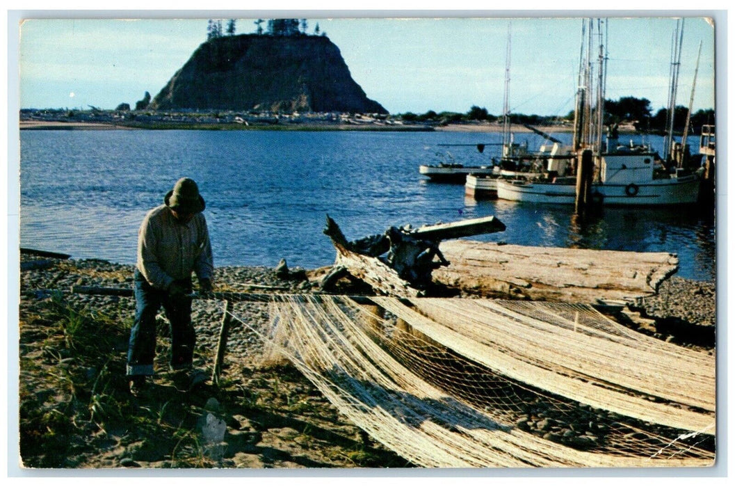 c1960's Indian Fishermen At La Push Washington WA, Boat Scene Vintage Postcard