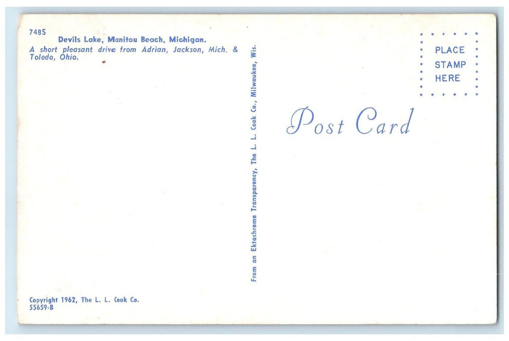 c1950's Devil's Lake Pleasant Drive Sailboat Manitou Beach Michigan MI Postcard