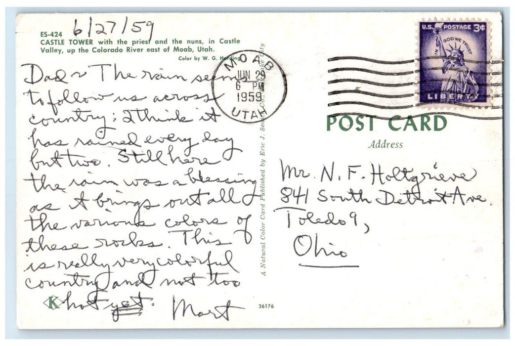 1959 Castle Tower In The Castle Valley Up Colorado River Moab Utah UT Postcard