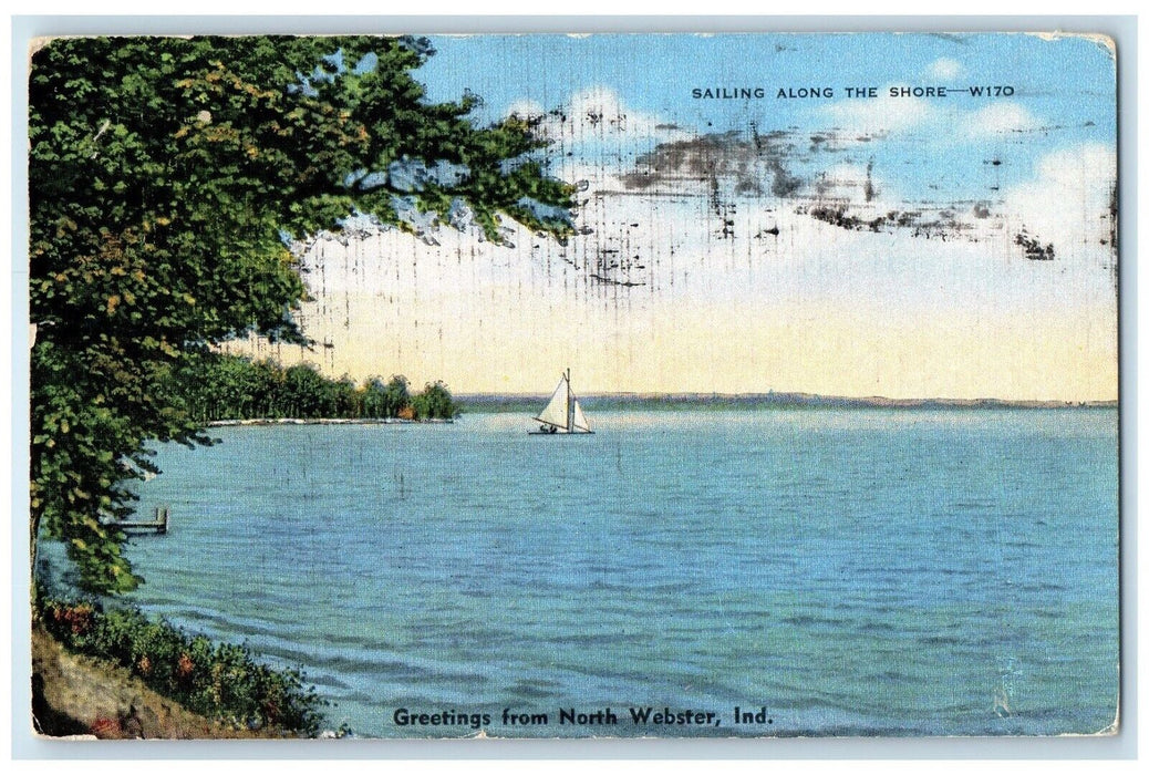 1951 Greetings From North Webster Indiana IN, Sailing Along The Shore Postcard